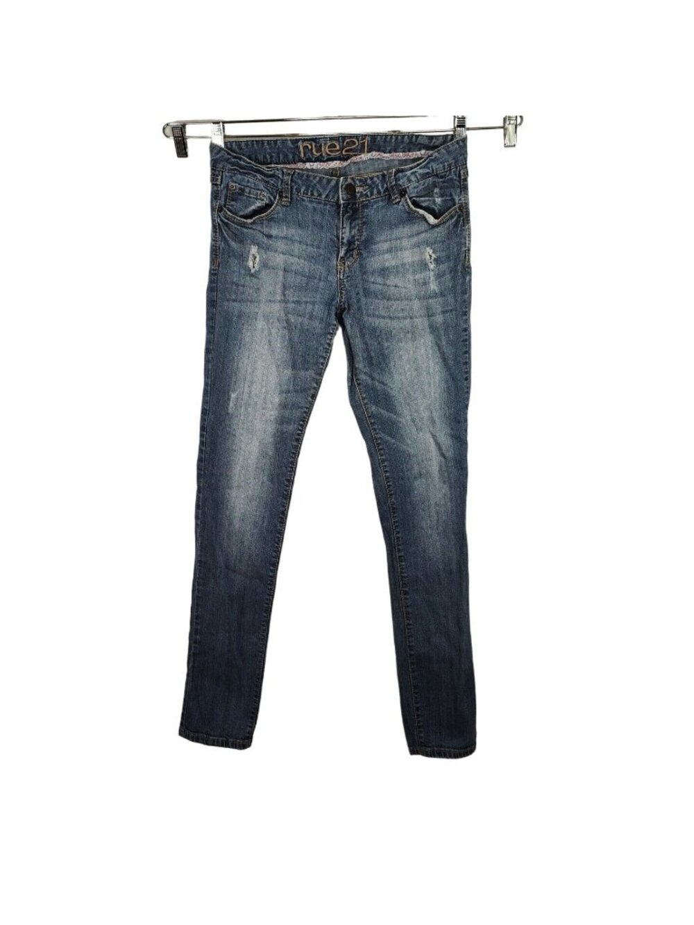 Rue 21 Skinny Jeans Ripped Distressed Women Size 9 10 Blue Light Wash FLAW
